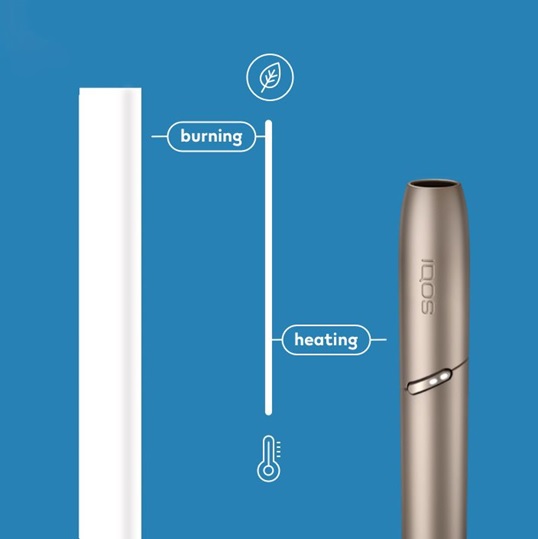 IQOS DUO holder heats up to 350°C vs cigarette burns at 800°C